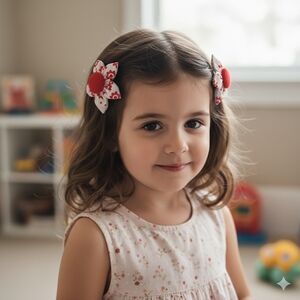 Handmade White/Red Flower Hair Clip 2pc Set